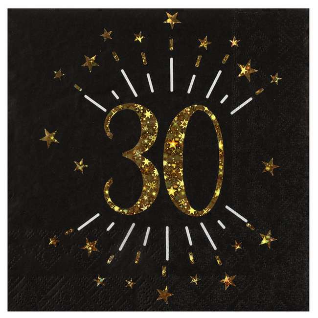 Serviette papier anniversaire 30 ans noir et or, Décoration de table