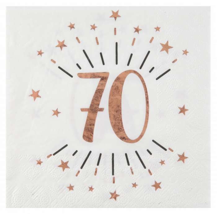 Serviette papier anniversaire 70 ans rose gold, Décoration de table